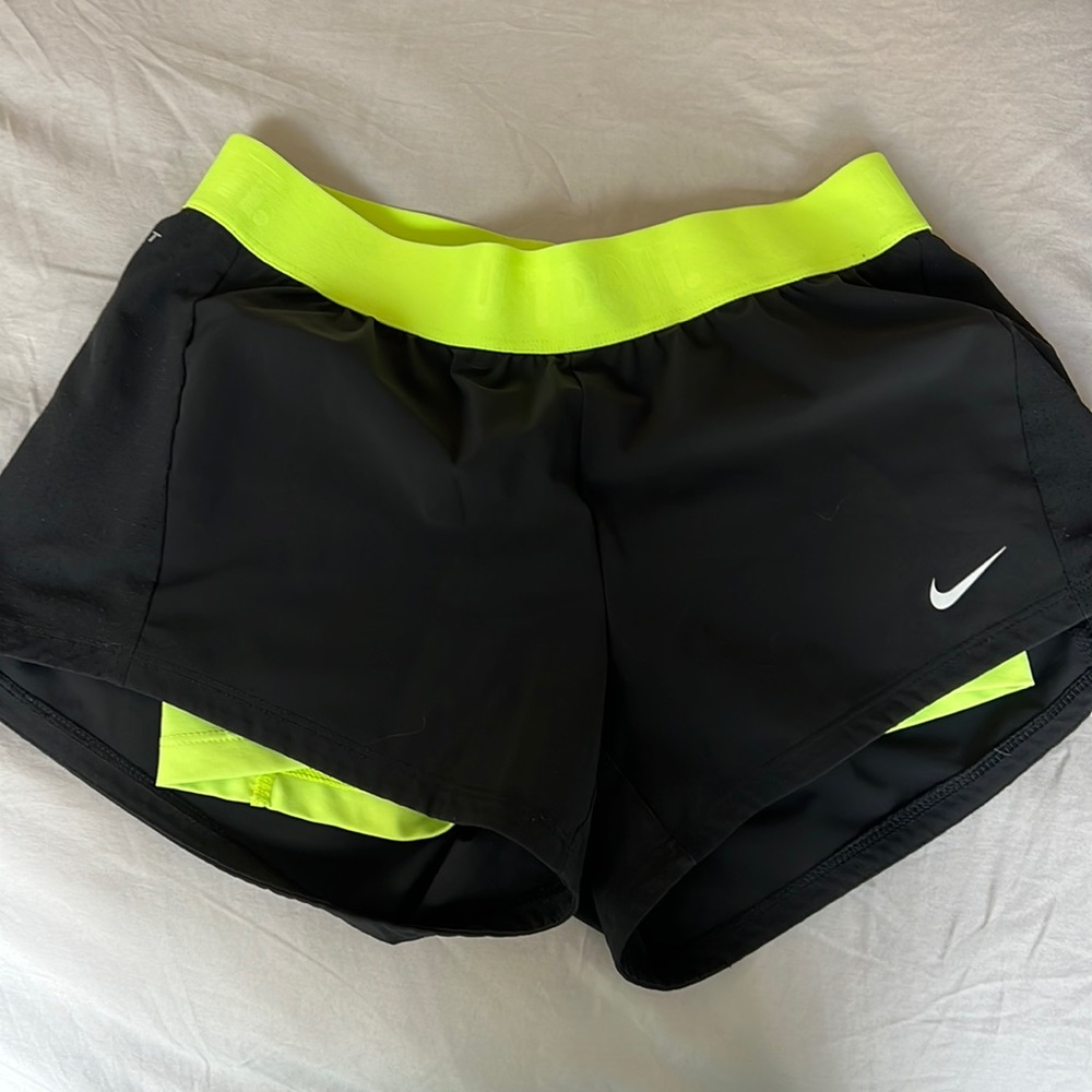 Nike black and neon yellow shorts with liner
